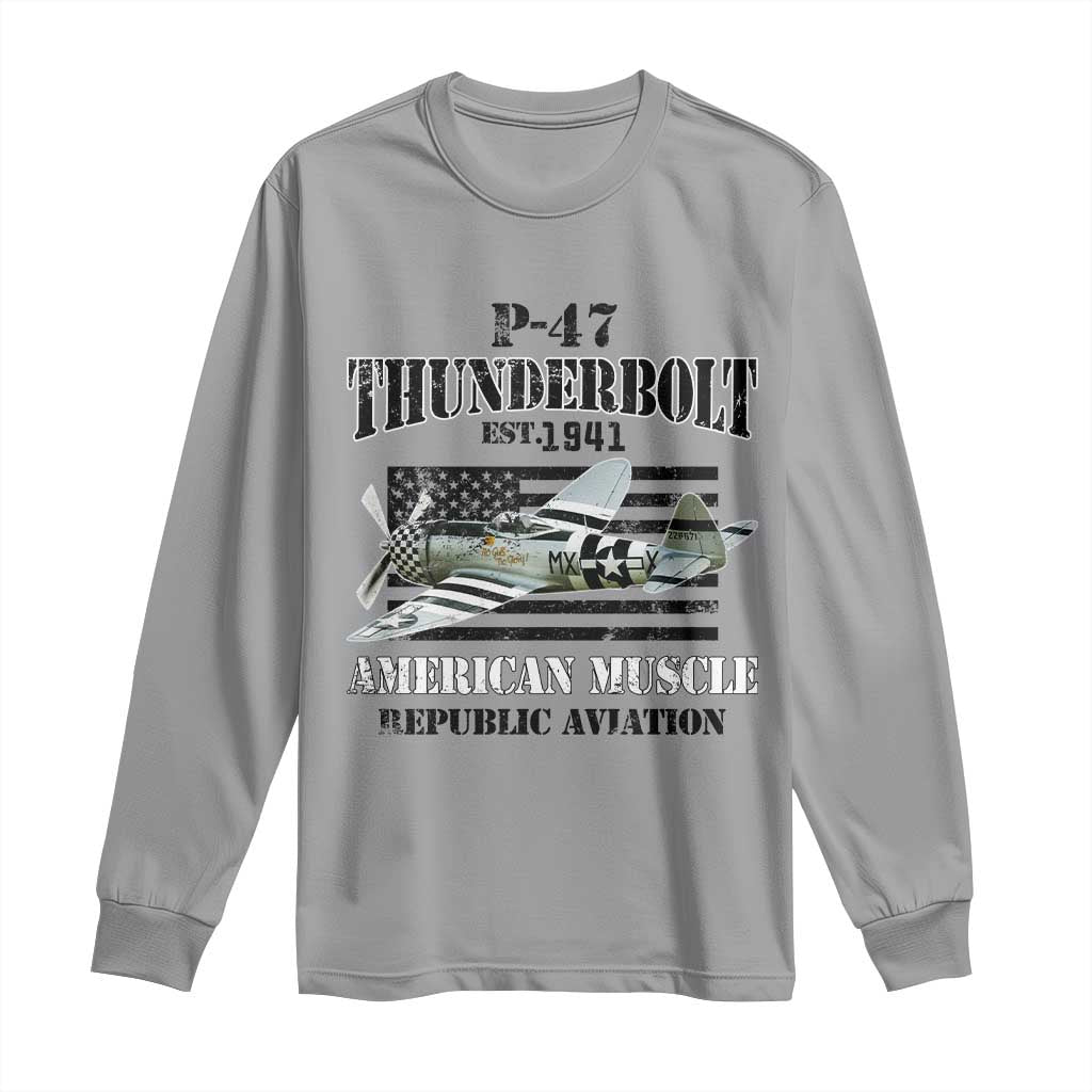 P-47 Thunderbolt WWII Airplane Long Sleeve Shirt American Muscle Vintage TS02 Sport Gray Print Your Wear
