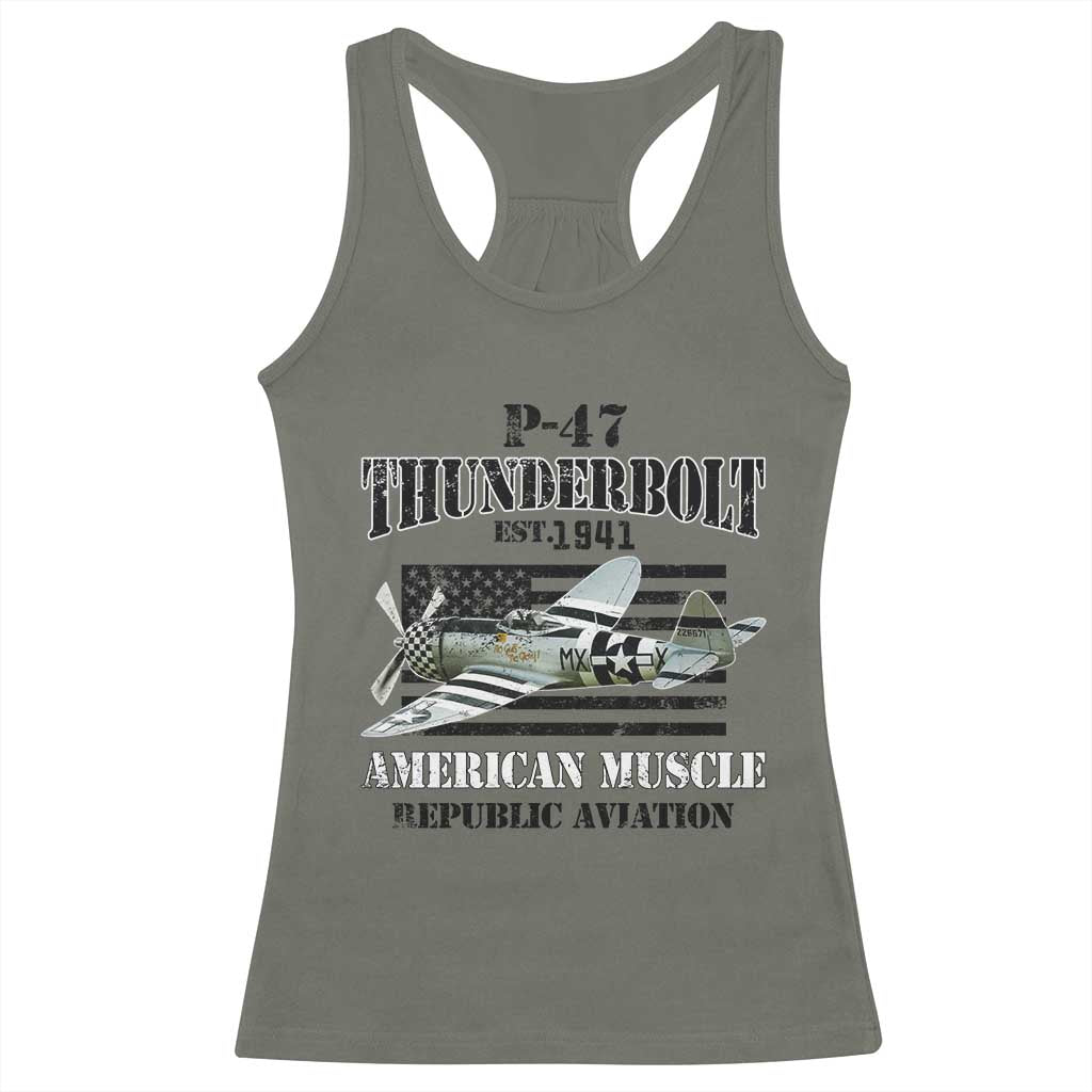 P-47 Thunderbolt WWII Airplane Racerback Tank Top American Muscle Vintage TS02 Military Green Print Your Wear