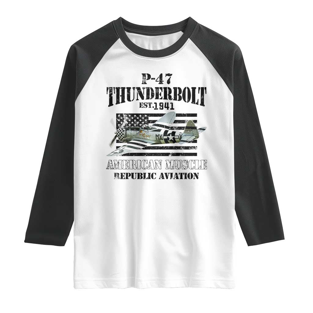 P-47 Thunderbolt WWII Airplane Raglan Shirt American Muscle Vintage TS02 White Black Print Your Wear
