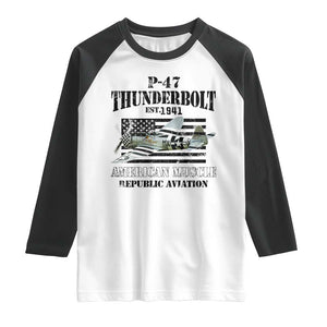 P-47 Thunderbolt WWII Airplane Raglan Shirt American Muscle Vintage TS02 White Black Print Your Wear