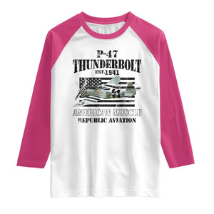 P-47 Thunderbolt WWII Airplane Raglan Shirt American Muscle Vintage TS02 White Heliconia Print Your Wear