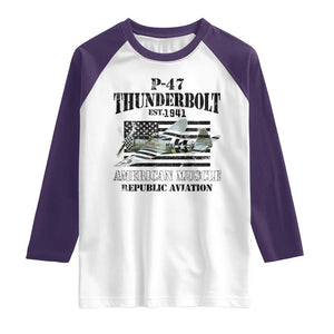 P-47 Thunderbolt WWII Airplane Raglan Shirt American Muscle Vintage TS02 White Purple Print Your Wear