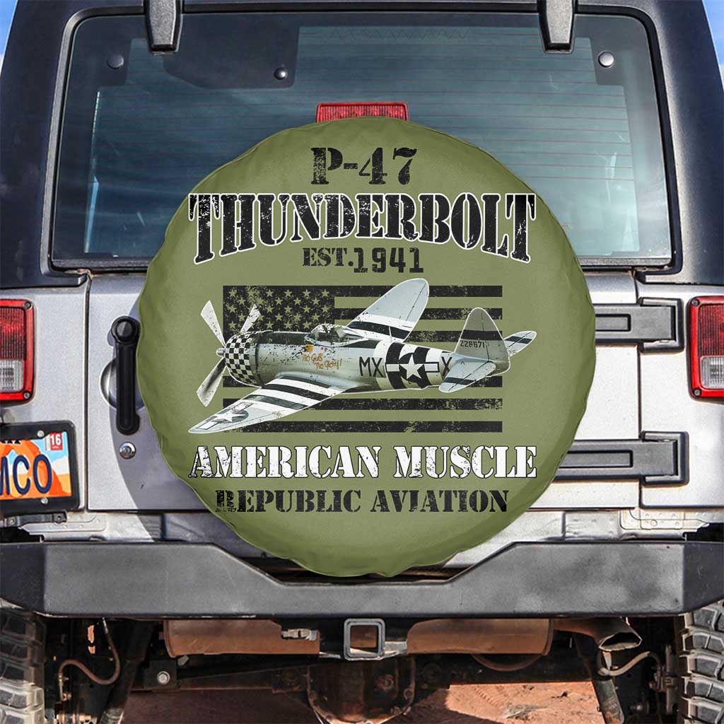 P-47 Thunderbolt WWII Airplane Spare Tire Cover American Muscle Vintage TS02 No hole Military Green Print Your Wear