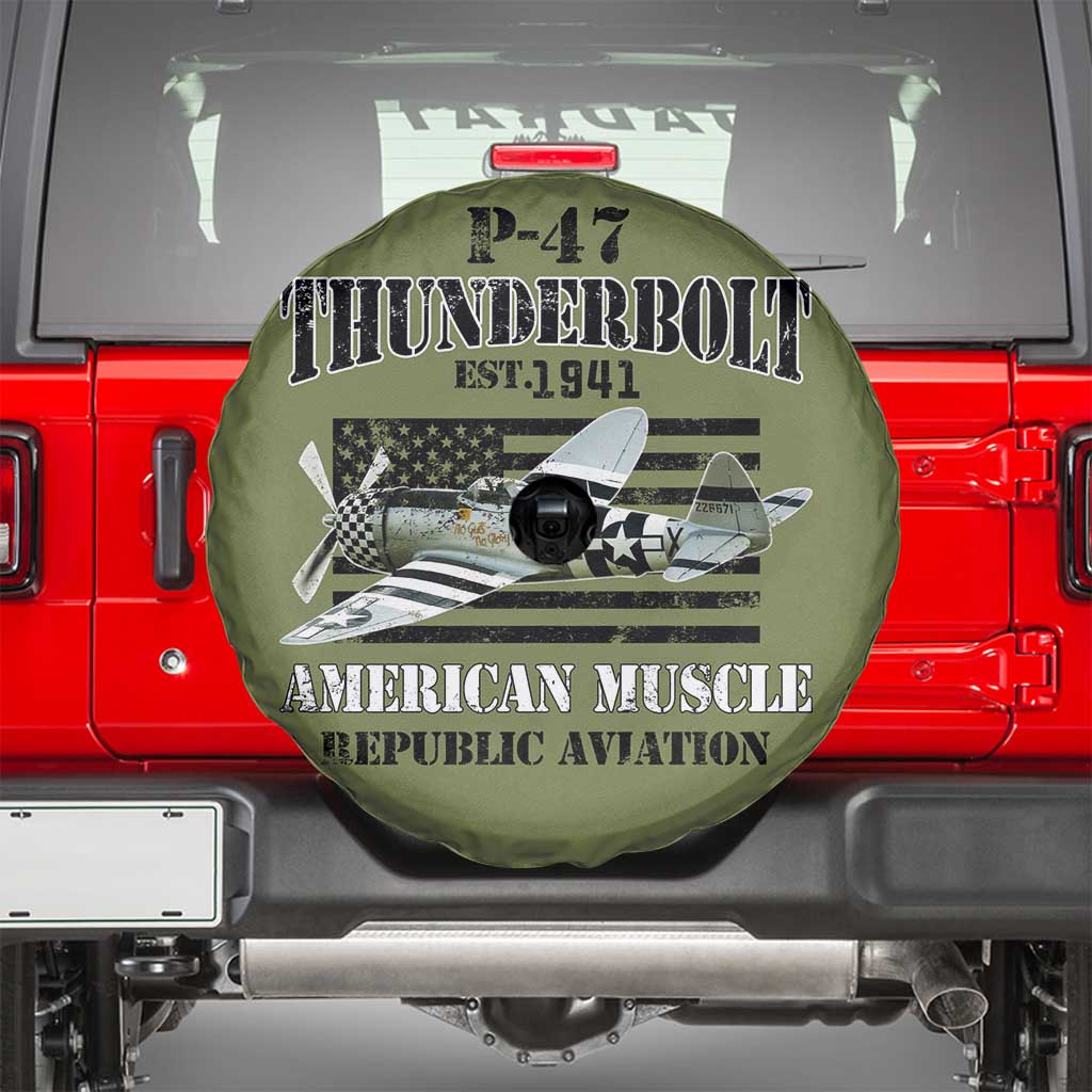 P-47 Thunderbolt WWII Airplane Spare Tire Cover American Muscle Vintage TS02 Military Green Print Your Wear
