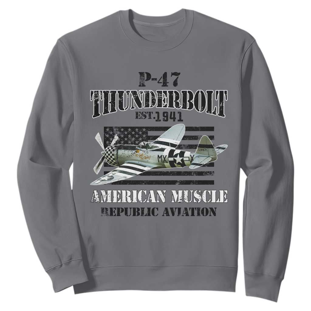 P-47 Thunderbolt WWII Airplane Sweatshirt American Muscle Vintage TS02 Charcoal Print Your Wear