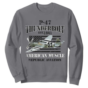 P-47 Thunderbolt WWII Airplane Sweatshirt American Muscle Vintage TS02 Charcoal Print Your Wear