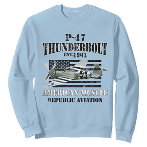 P-47 Thunderbolt WWII Airplane Sweatshirt American Muscle Vintage TS02 Light Blue Print Your Wear