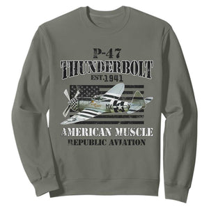 P-47 Thunderbolt WWII Airplane Sweatshirt American Muscle Vintage TS02 Military Green Print Your Wear