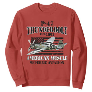 P-47 Thunderbolt WWII Airplane Sweatshirt American Muscle Vintage TS02 Red Print Your Wear