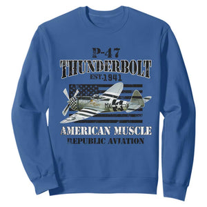 P-47 Thunderbolt WWII Airplane Sweatshirt American Muscle Vintage TS02 Royal Blue Print Your Wear