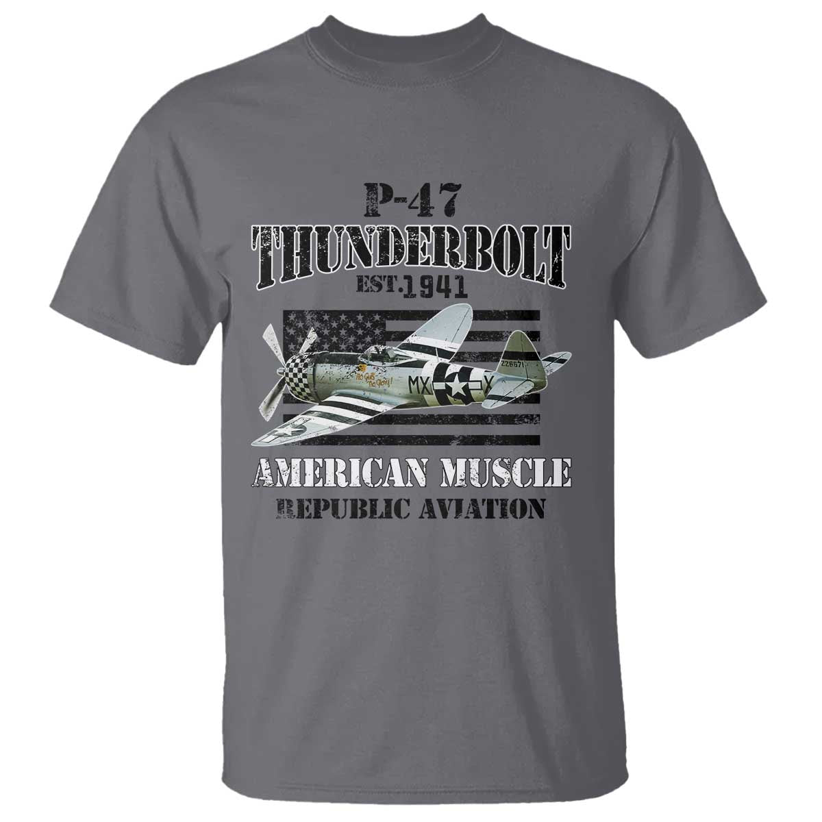 P-47 Thunderbolt WWII Airplane T Shirt American Muscle Vintage TS02 Charcoal Print Your Wear
