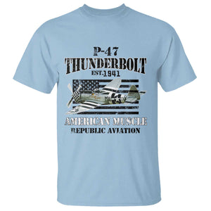 P-47 Thunderbolt WWII Airplane T Shirt American Muscle Vintage TS02 Light Blue Print Your Wear