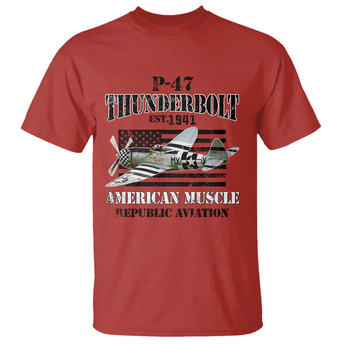 P-47 Thunderbolt WWII Airplane T Shirt American Muscle Vintage TS02 Red Print Your Wear