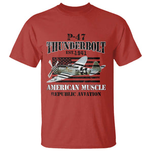 P-47 Thunderbolt WWII Airplane T Shirt American Muscle Vintage TS02 Red Print Your Wear
