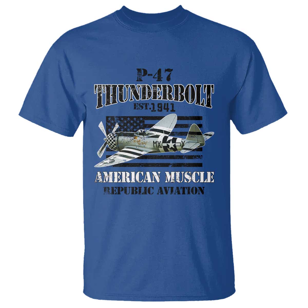 P-47 Thunderbolt WWII Airplane T Shirt American Muscle Vintage TS02 Royal Blue Print Your Wear
