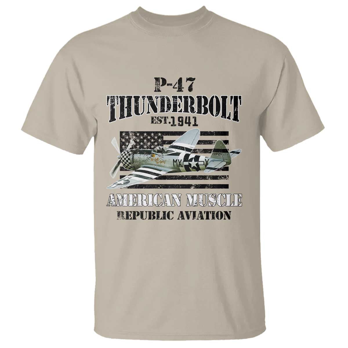 P-47 Thunderbolt WWII Airplane T Shirt American Muscle Vintage TS02 Sand Print Your Wear