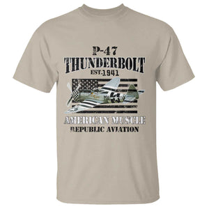 P-47 Thunderbolt WWII Airplane T Shirt American Muscle Vintage TS02 Sand Print Your Wear