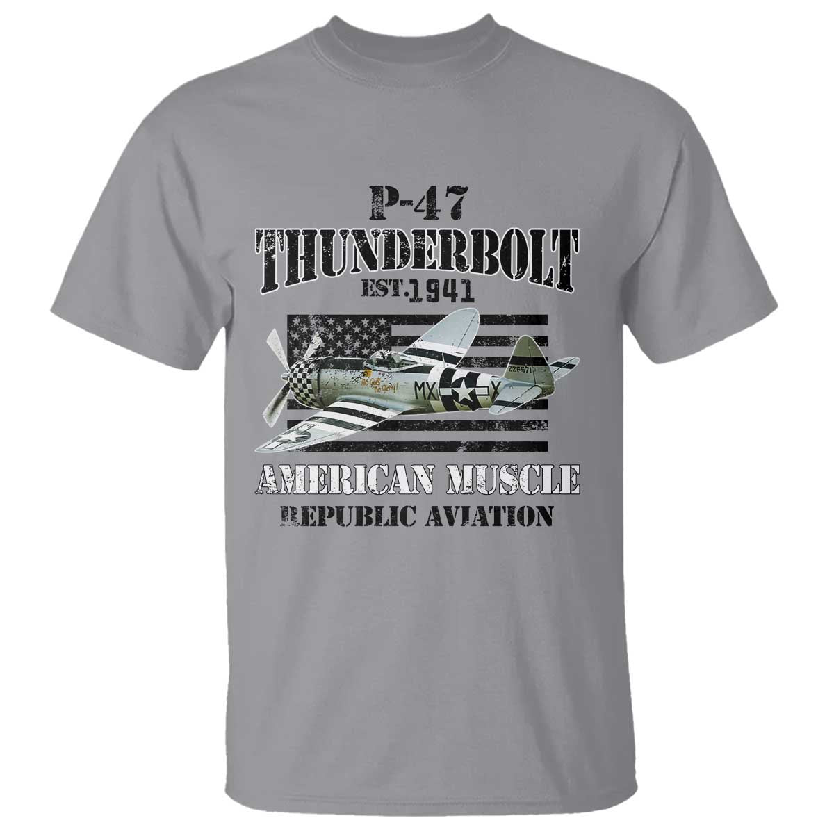 P-47 Thunderbolt WWII Airplane T Shirt American Muscle Vintage TS02 Sport Gray Print Your Wear