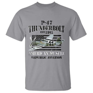 P-47 Thunderbolt WWII Airplane T Shirt American Muscle Vintage TS02 Sport Gray Print Your Wear