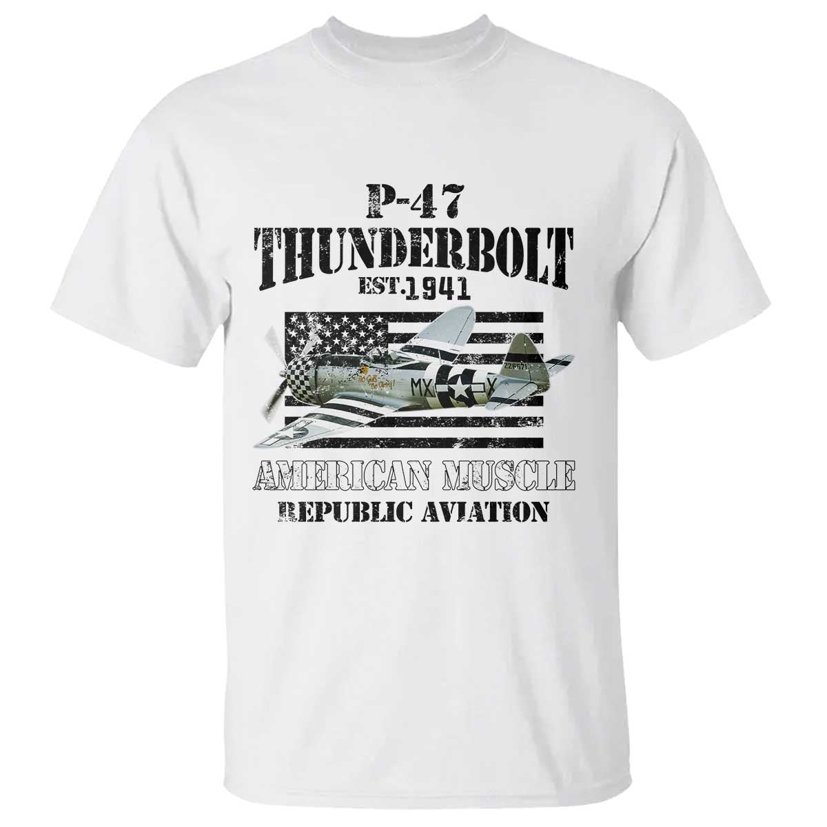 P-47 Thunderbolt WWII Airplane T Shirt American Muscle Vintage TS02 White Print Your Wear