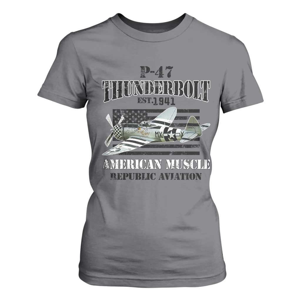 P-47 Thunderbolt WWII Airplane T Shirt For Women American Muscle Vintage TS02 Charcoal Print Your Wear