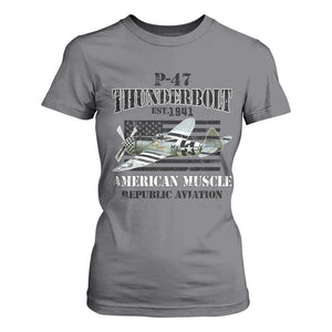 P-47 Thunderbolt WWII Airplane T Shirt For Women American Muscle Vintage TS02 Charcoal Print Your Wear
