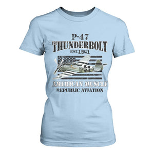 P-47 Thunderbolt WWII Airplane T Shirt For Women American Muscle Vintage TS02 Light Blue Print Your Wear