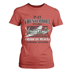 P-47 Thunderbolt WWII Airplane T Shirt For Women American Muscle Vintage TS02 Red Print Your Wear