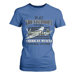 P-47 Thunderbolt WWII Airplane T Shirt For Women American Muscle Vintage TS02 Royal Blue Print Your Wear