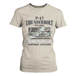P-47 Thunderbolt WWII Airplane T Shirt For Women American Muscle Vintage TS02 Sand Print Your Wear