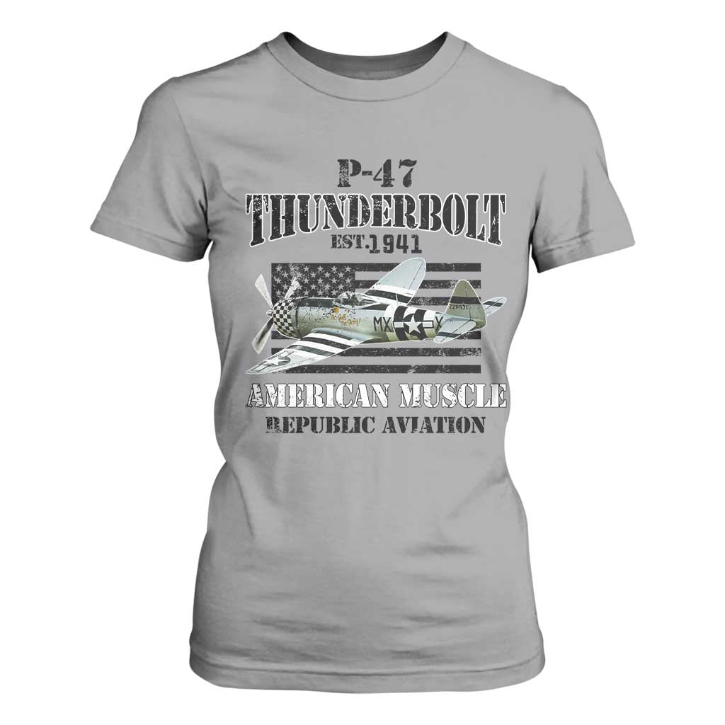 P-47 Thunderbolt WWII Airplane T Shirt For Women American Muscle Vintage TS02 Sport Gray Print Your Wear