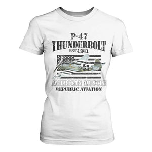 P-47 Thunderbolt WWII Airplane T Shirt For Women American Muscle Vintage TS02 White Print Your Wear
