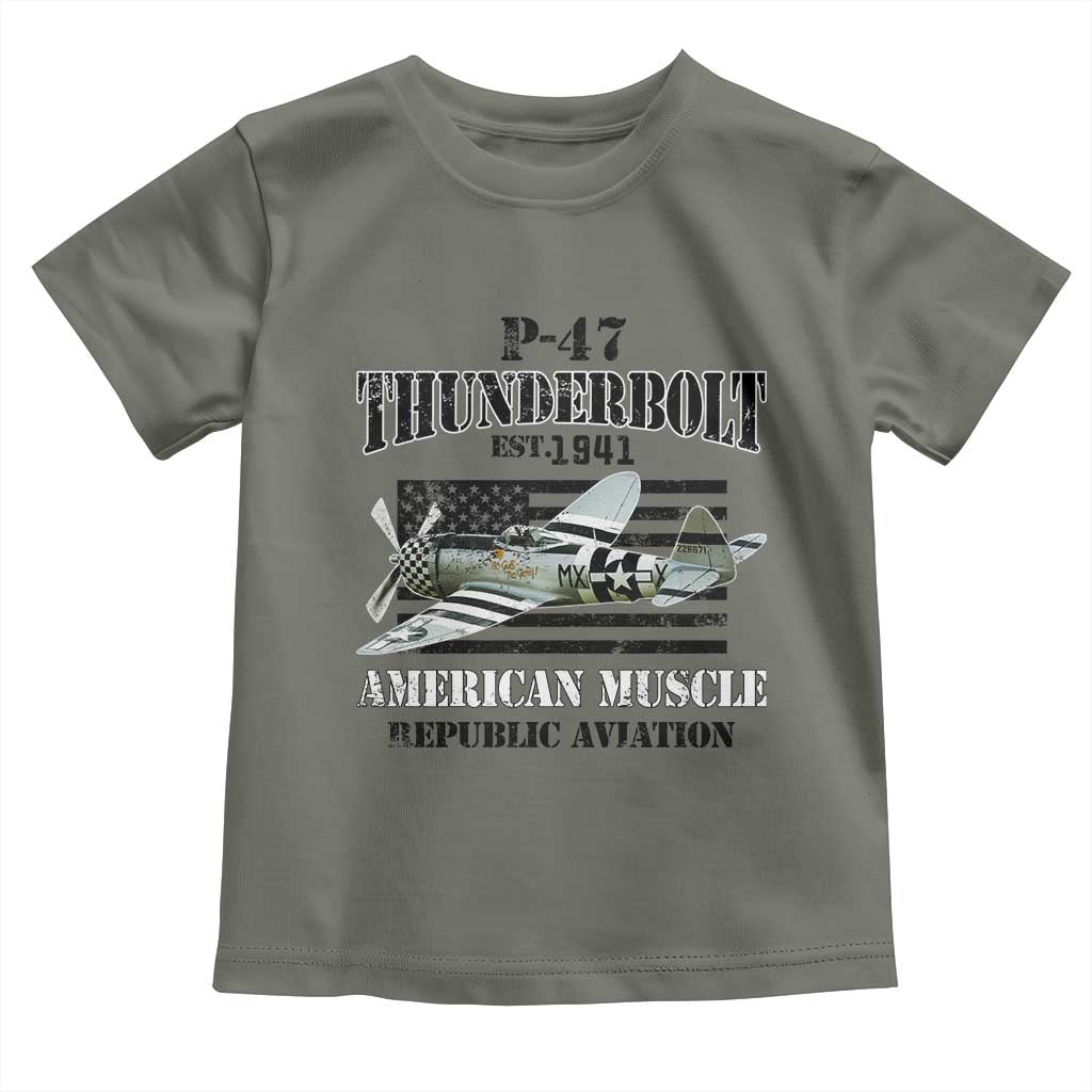P-47 Thunderbolt WWII Airplane Toddler T Shirt American Muscle Vintage TS02 Military Green Print Your Wear