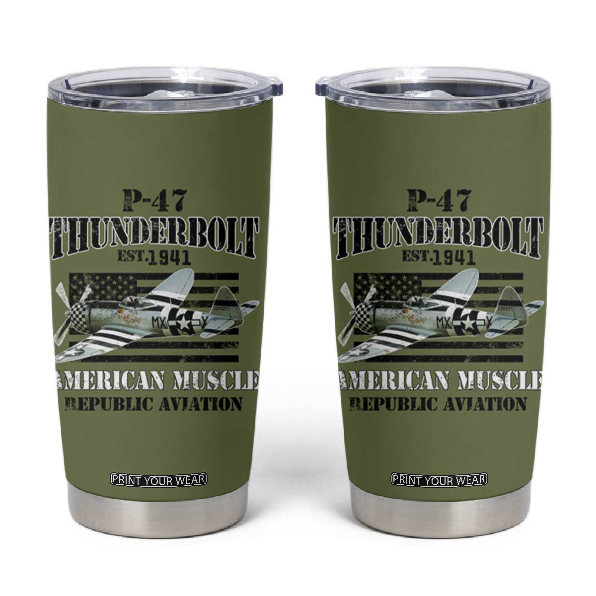 P-47 Thunderbolt WWII Airplane Tumbler Cup American Muscle Vintage TS02 Military Green Print Your Wear