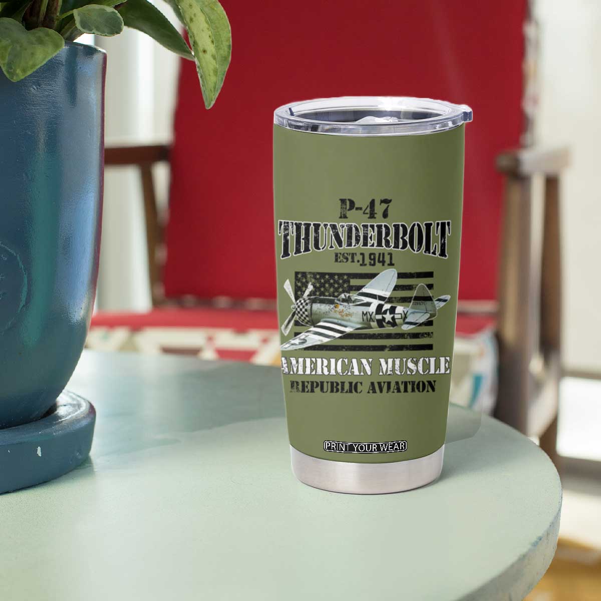 P-47 Thunderbolt WWII Airplane Tumbler Cup American Muscle Vintage TS02 Print Your Wear