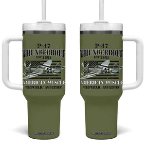 P-47 Thunderbolt WWII Airplane Tumbler With Handle American Muscle Vintage TS02 One Size: 40 oz Military Green Print Your Wear