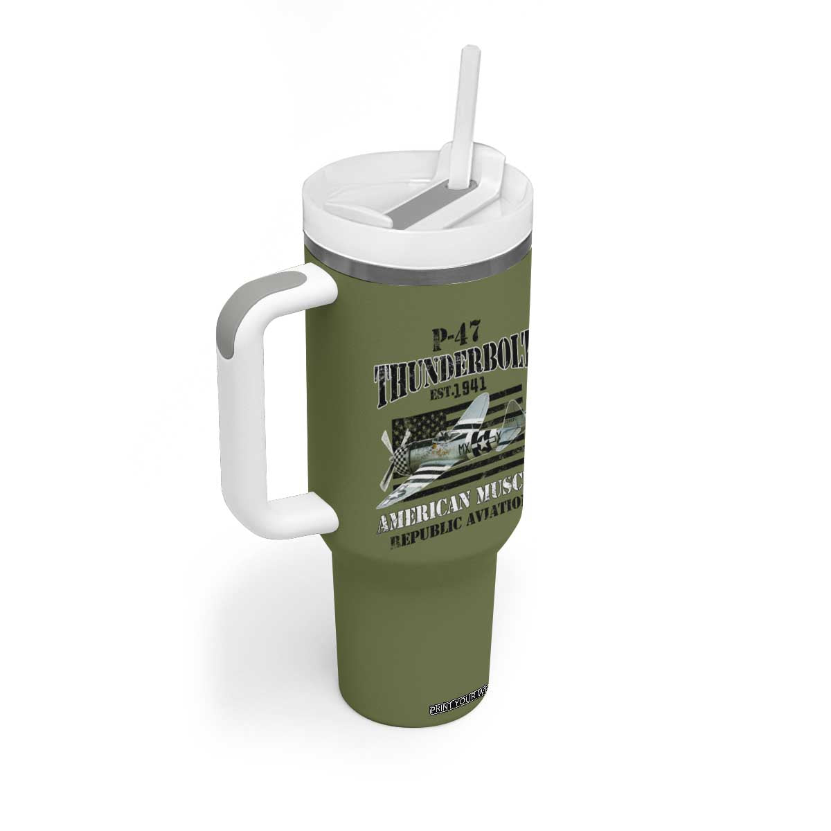 P-47 Thunderbolt WWII Airplane Tumbler With Handle American Muscle Vintage TS02 Print Your Wear
