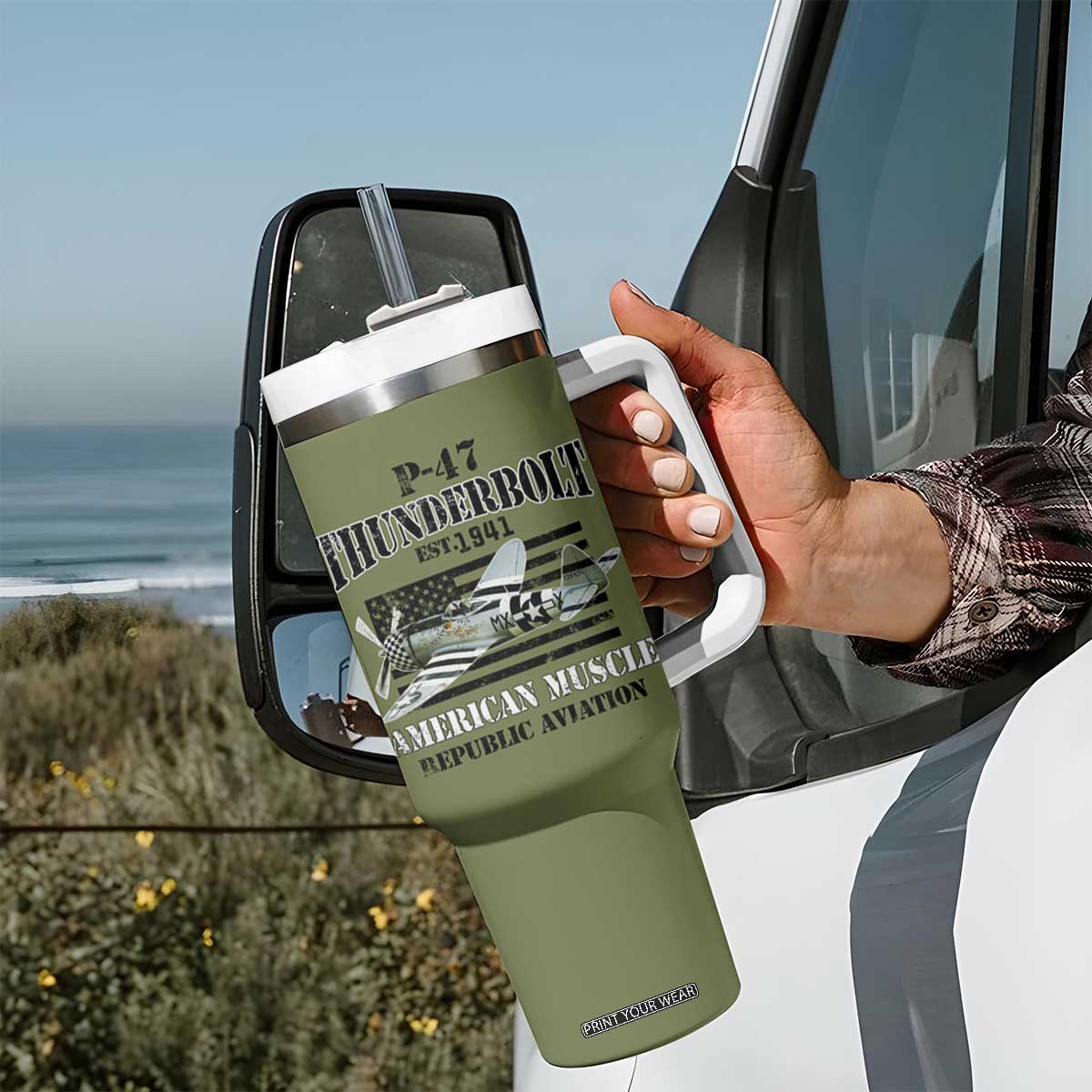 P-47 Thunderbolt WWII Airplane Tumbler With Handle American Muscle Vintage TS02 Print Your Wear