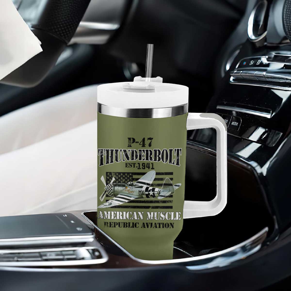 P-47 Thunderbolt WWII Airplane Tumbler With Handle American Muscle Vintage TS02 Print Your Wear