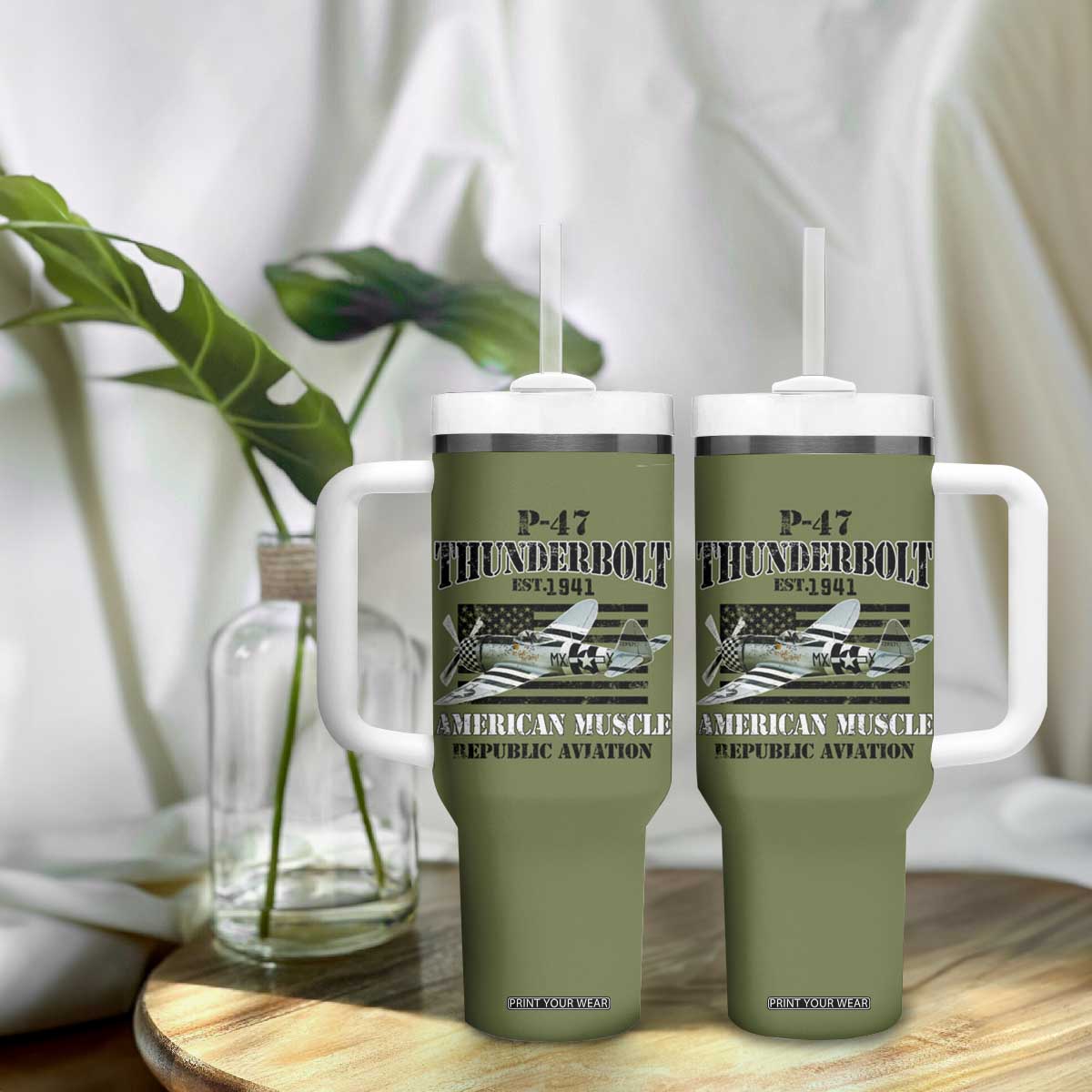 P-47 Thunderbolt WWII Airplane Tumbler With Handle American Muscle Vintage TS02 Print Your Wear