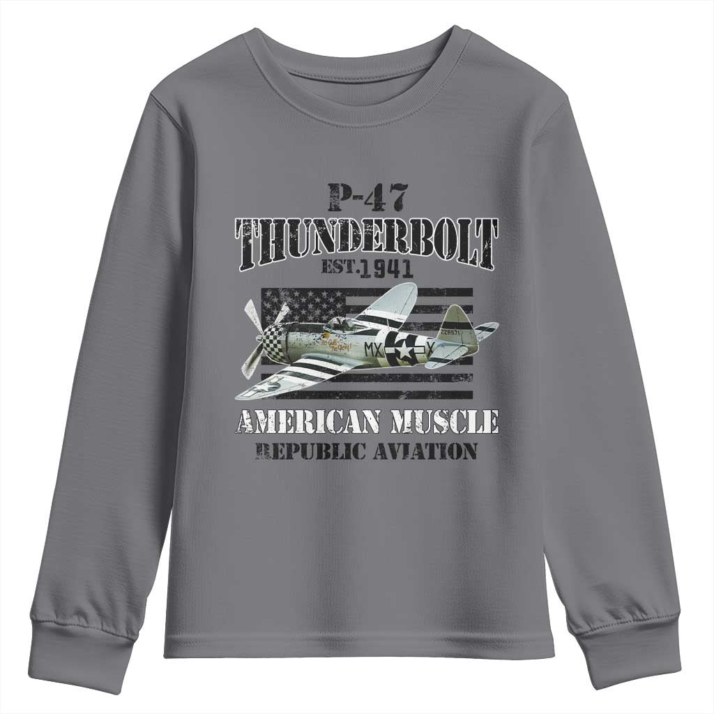 P-47 Thunderbolt WWII Airplane Youth Sweatshirt American Muscle Vintage TS02 Charcoal Print Your Wear