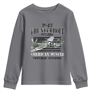 P-47 Thunderbolt WWII Airplane Youth Sweatshirt American Muscle Vintage TS02 Charcoal Print Your Wear