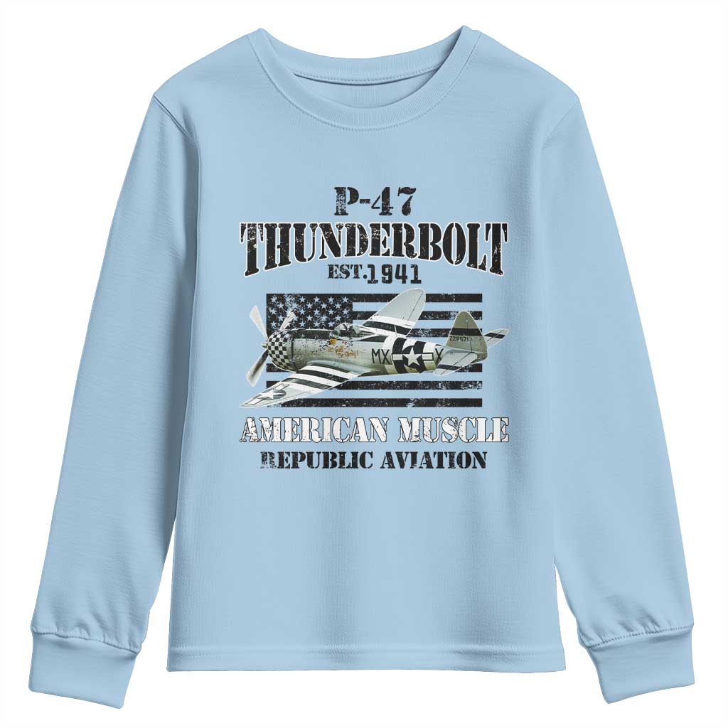 P-47 Thunderbolt WWII Airplane Youth Sweatshirt American Muscle Vintage TS02 Light Blue Print Your Wear