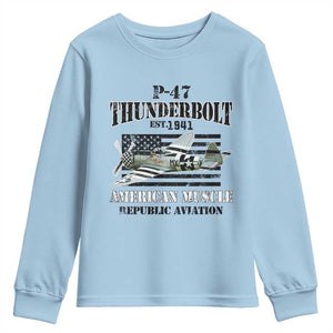 P-47 Thunderbolt WWII Airplane Youth Sweatshirt American Muscle Vintage TS02 Light Blue Print Your Wear