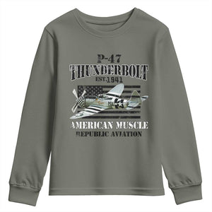 P-47 Thunderbolt WWII Airplane Youth Sweatshirt American Muscle Vintage TS02 Military Green Print Your Wear