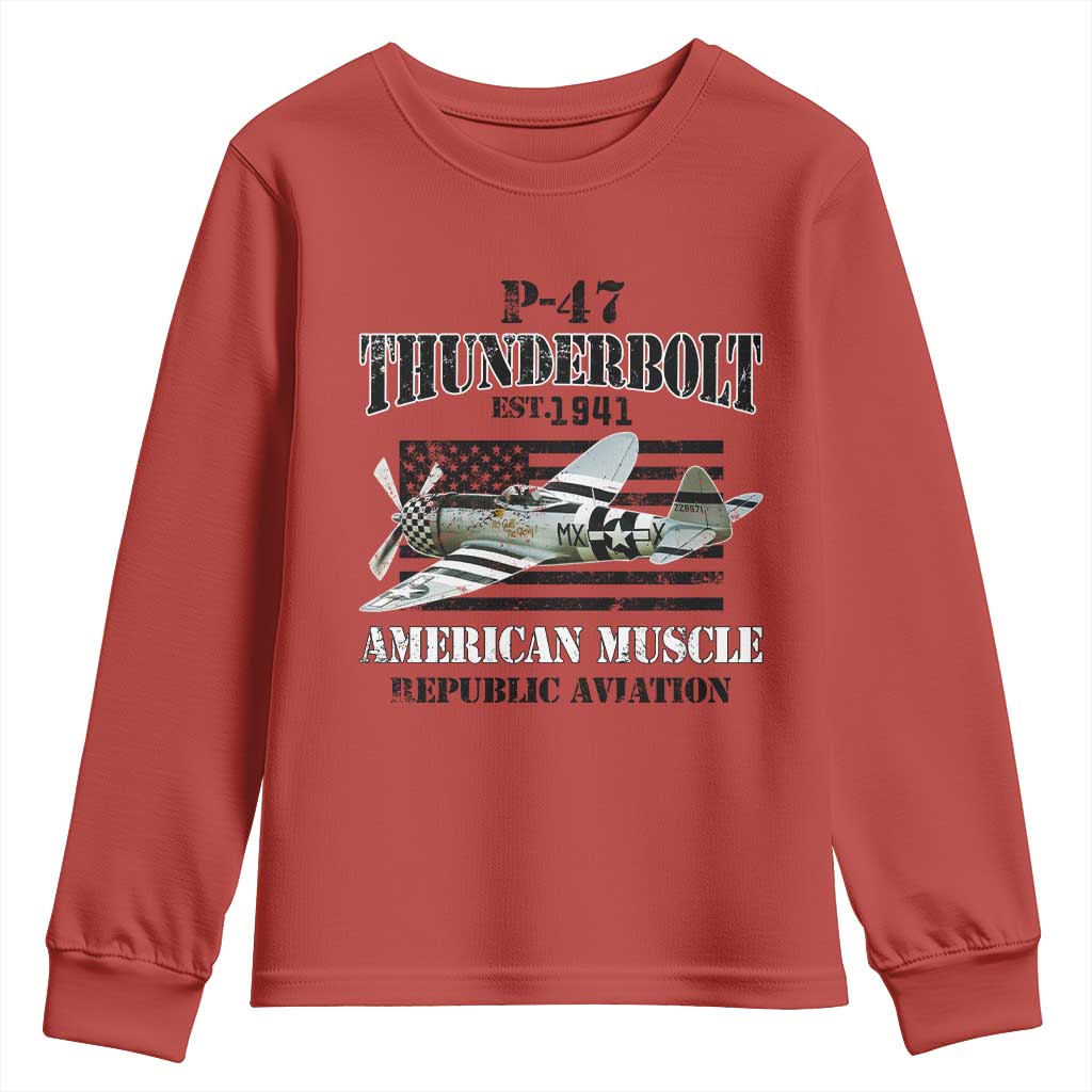 P-47 Thunderbolt WWII Airplane Youth Sweatshirt American Muscle Vintage TS02 Red Print Your Wear