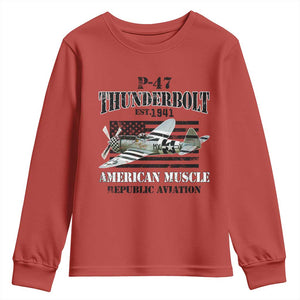 P-47 Thunderbolt WWII Airplane Youth Sweatshirt American Muscle Vintage TS02 Red Print Your Wear