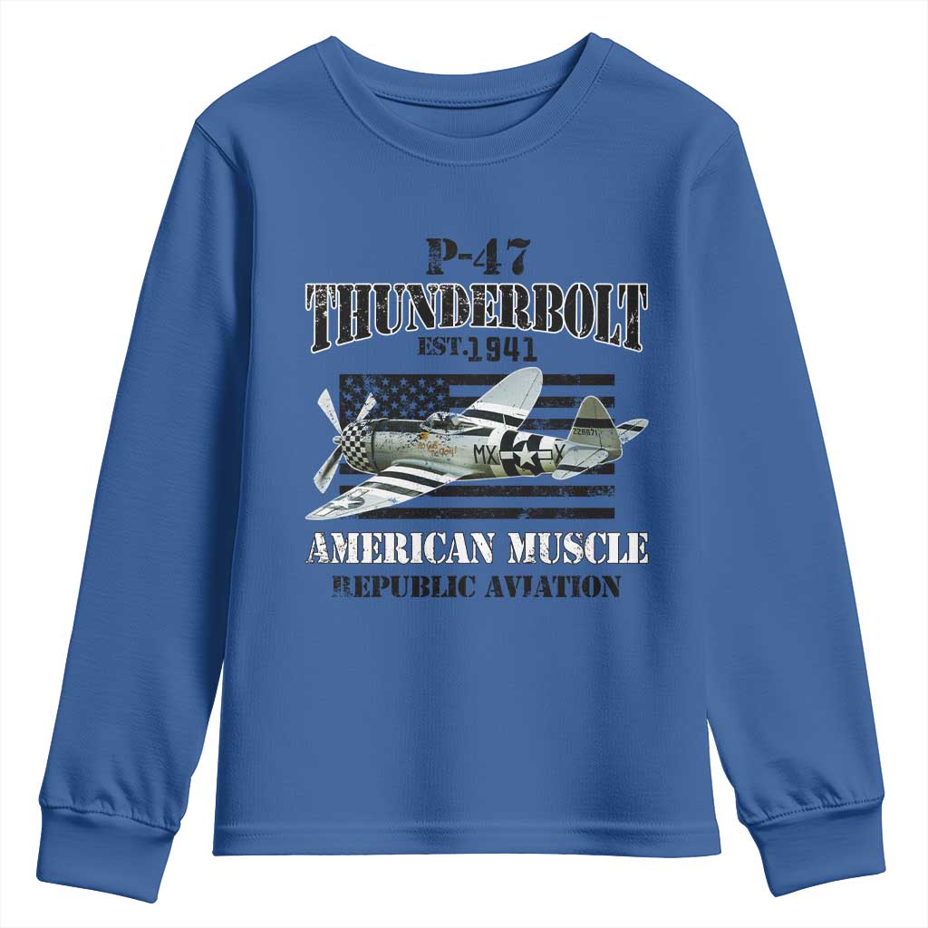 P-47 Thunderbolt WWII Airplane Youth Sweatshirt American Muscle Vintage TS02 Royal Blue Print Your Wear