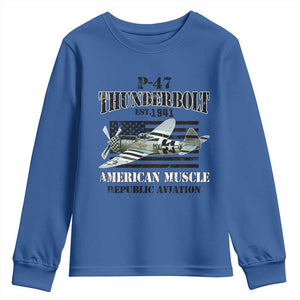 P-47 Thunderbolt WWII Airplane Youth Sweatshirt American Muscle Vintage TS02 Royal Blue Print Your Wear