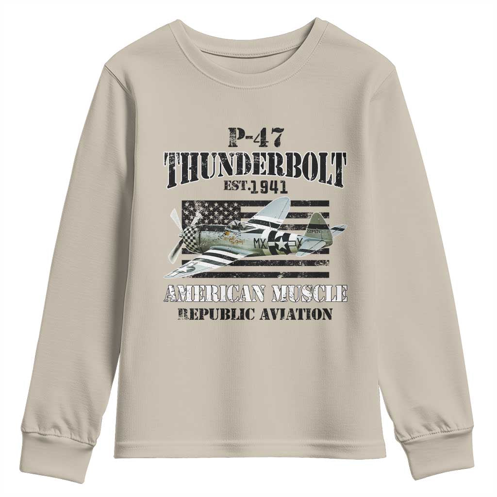 P-47 Thunderbolt WWII Airplane Youth Sweatshirt American Muscle Vintage TS02 Sand Print Your Wear